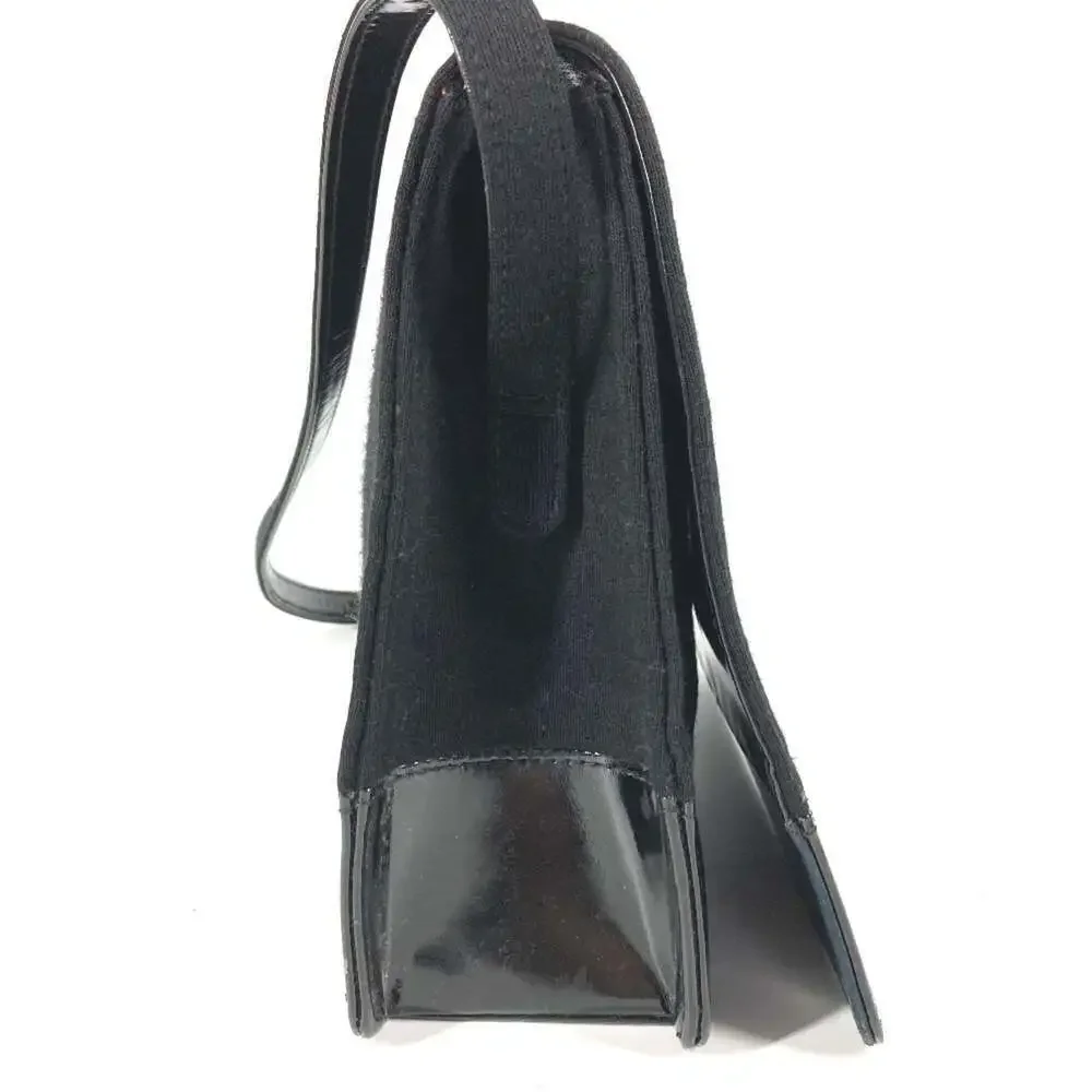 CHANEL Vintage Black Leather Logo Shoulder Bag